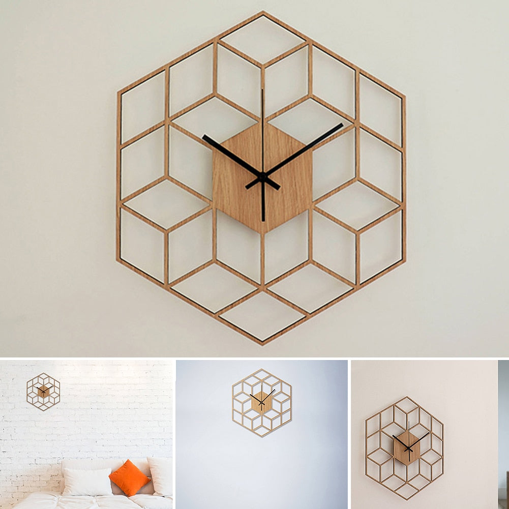 Modern Geometric Wooden Wall Clock for Home Decor